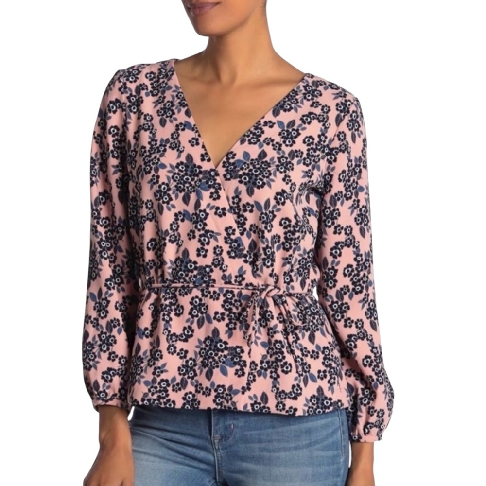 J. Crew Drapey Crepe Wrap Top Blush Bouquet Size 8